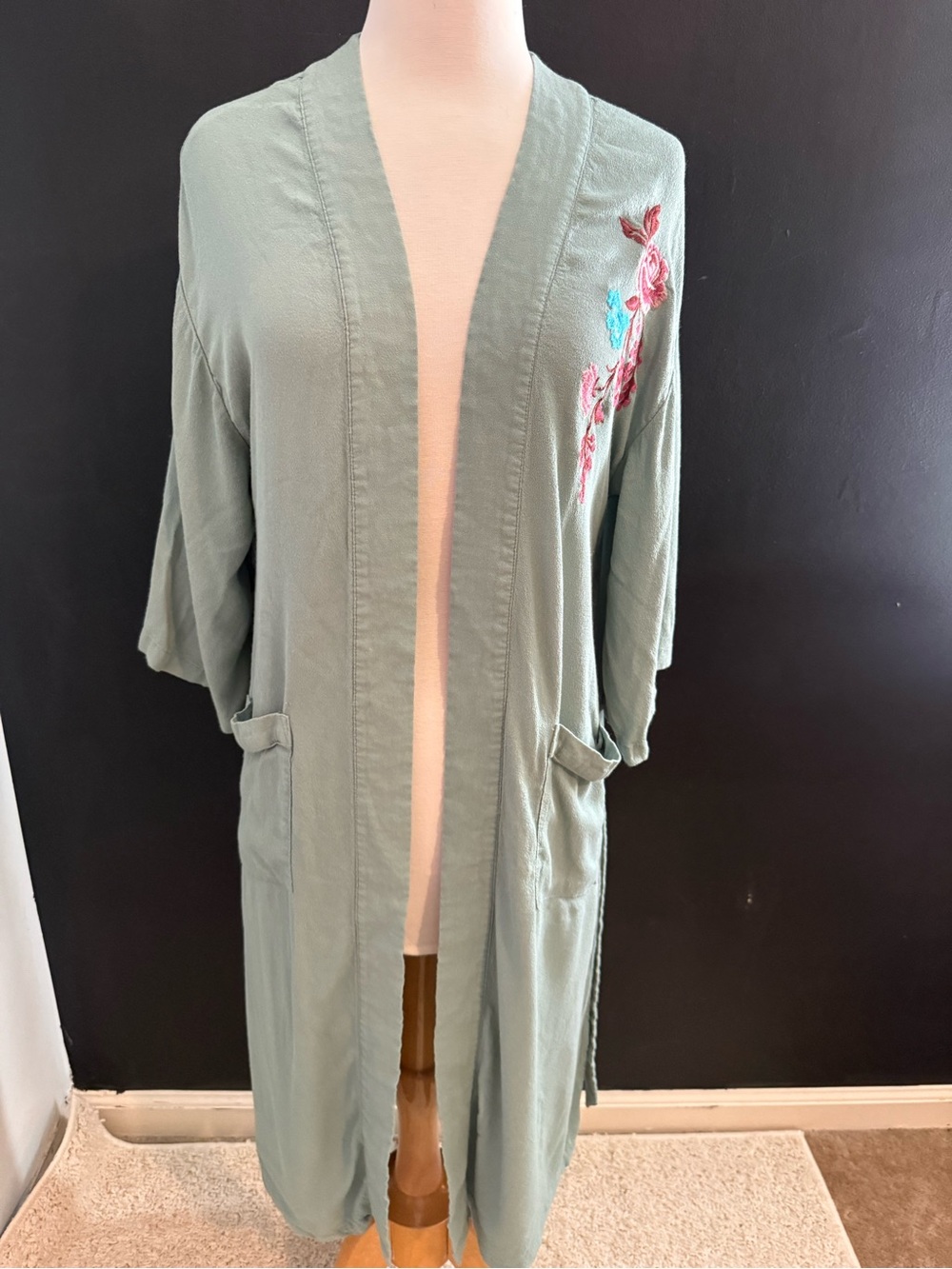 Xhilaration Light Sage Green Lightweight SummerDuster Coverup Floral Embroidery